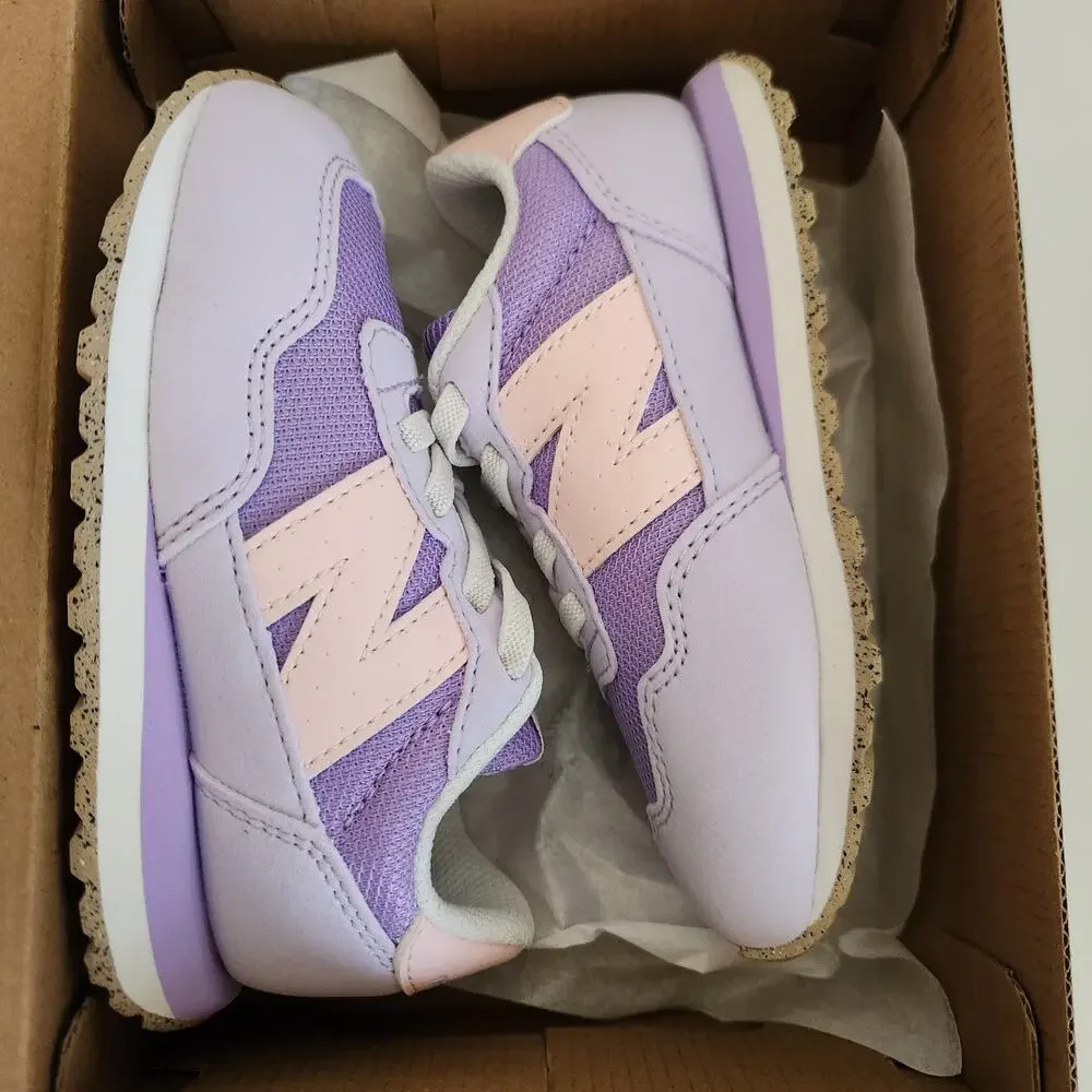 New Balance Kid's 237 V1 Bungee Sneaker, Lilac Glo/Shell Pink, 9 M Toddler
